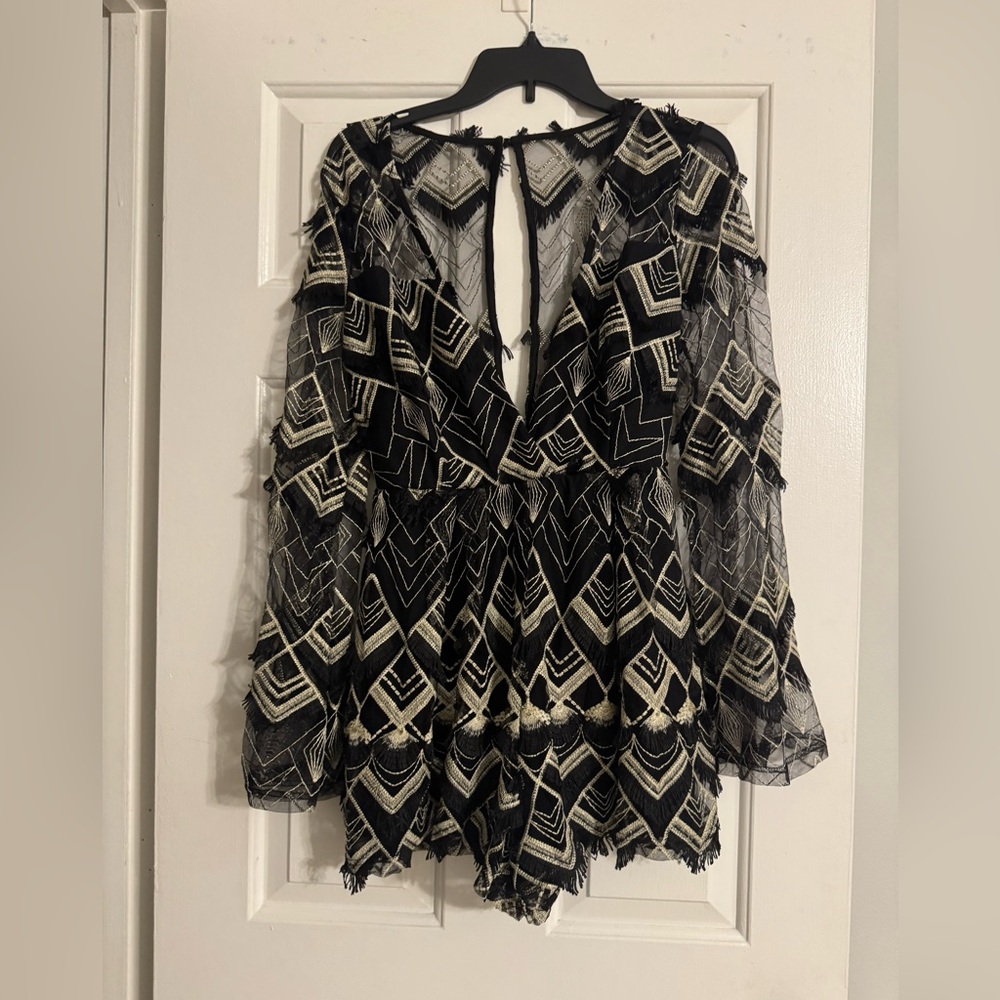 Elegant Black and Cream Geometric Women's Romper